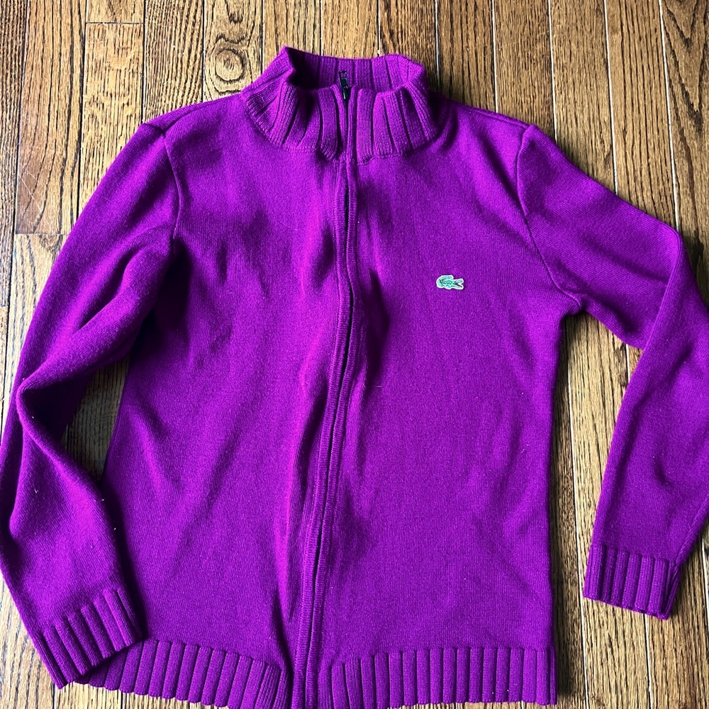 Lacoste small magenta zip-up sweater